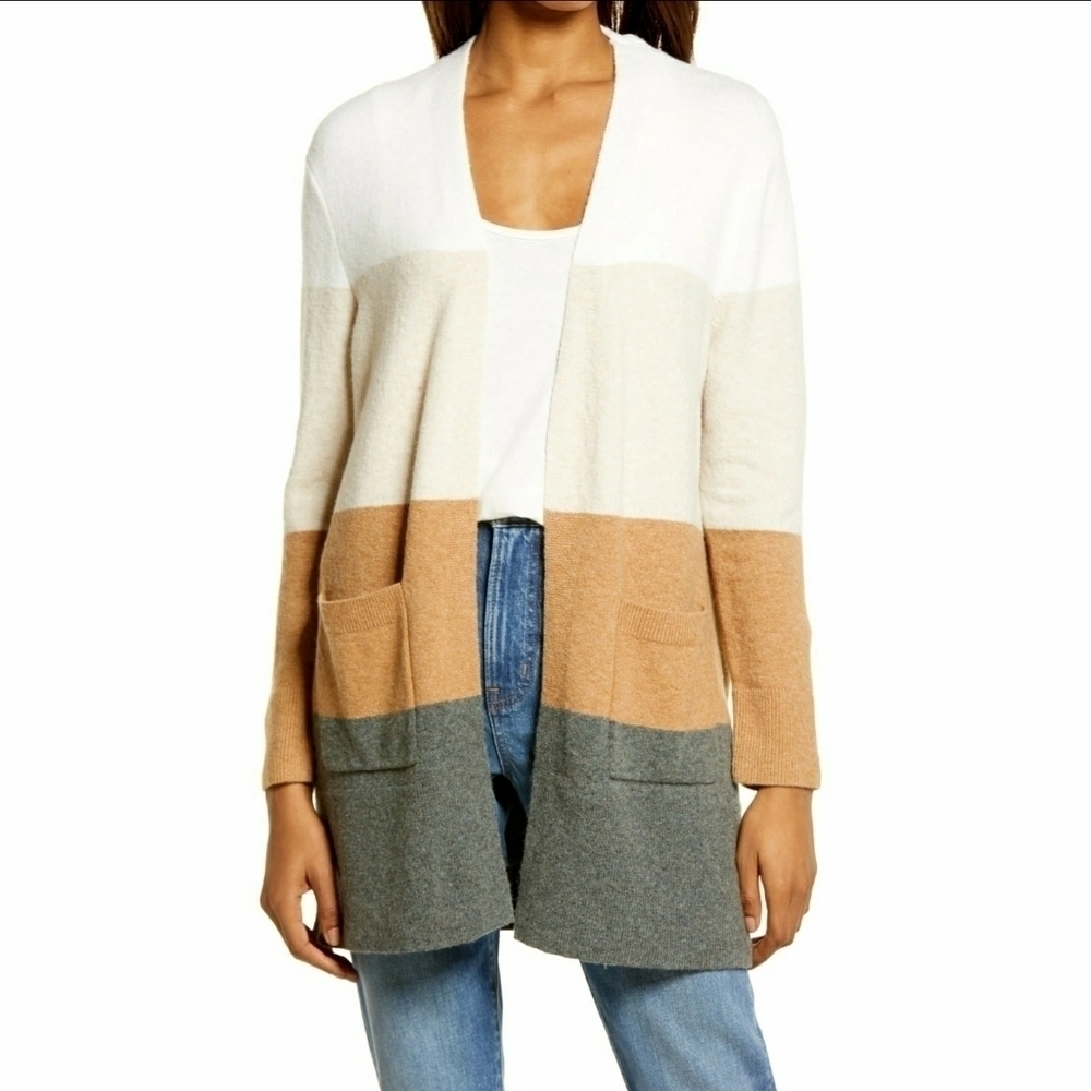 Madewell Kent Colorblock Cardigan, Wool and Alpaca, Size XL